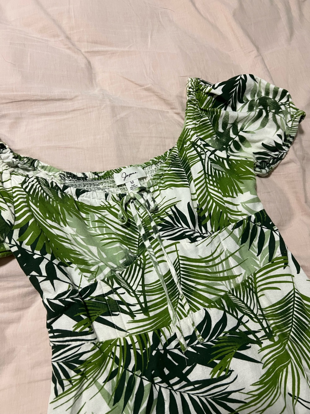Green Tropical Print Mini Dress